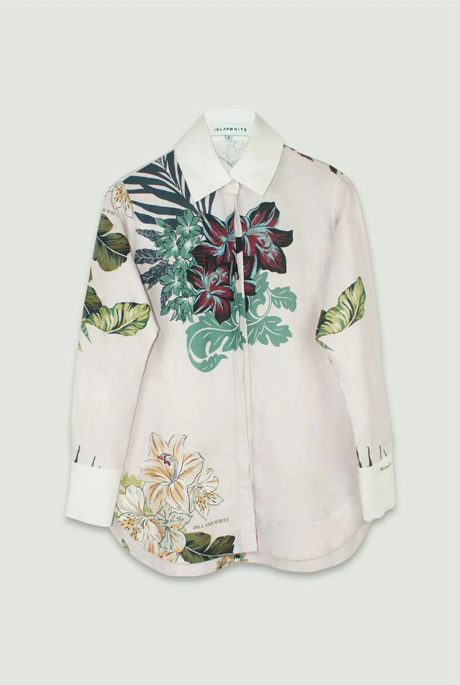 Isla & White Women's Tropicalia Print Mom Shirt - Floral Short Sleeve Top